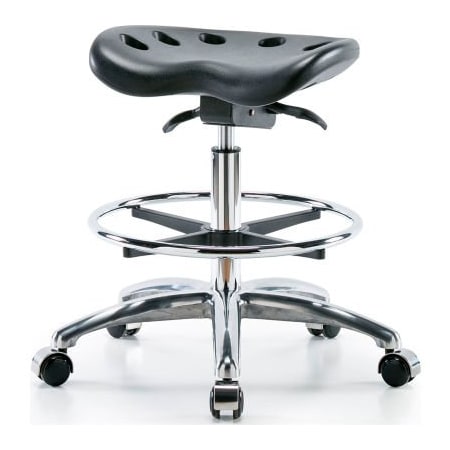 E Com Interion Polyurethane Tractor Stool W/ Foot Ring and Seat Tilt - Black w/ Chrome Base PTMBSO-CR-CF-CC
